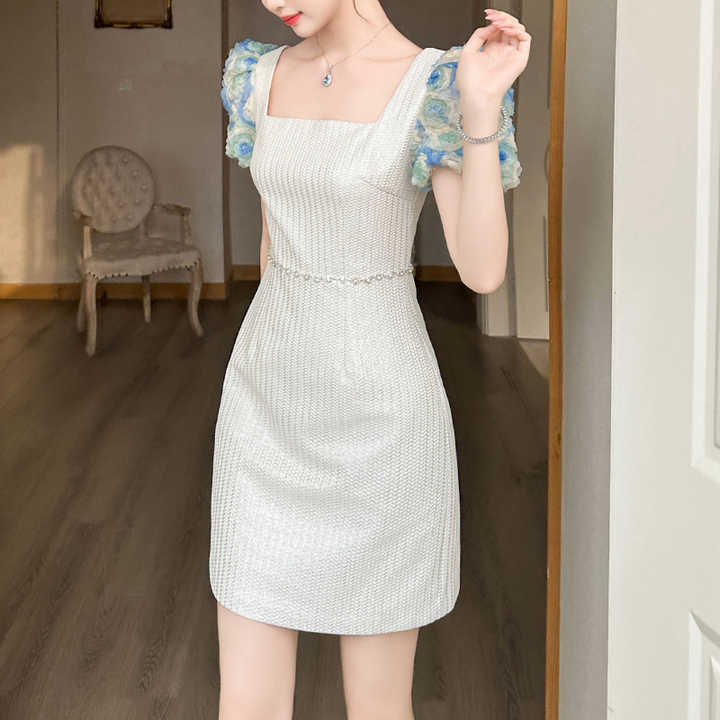 Floral Applique Short Sleeve Elegant Party Cocktail Birthday Dinner Mini Short Dress Women's