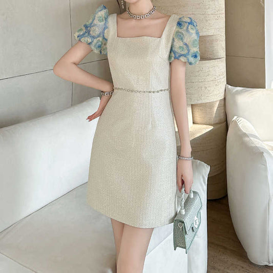 Floral Applique Short Sleeve Elegant Party Cocktail Birthday Dinner Mini Short Dress Women's