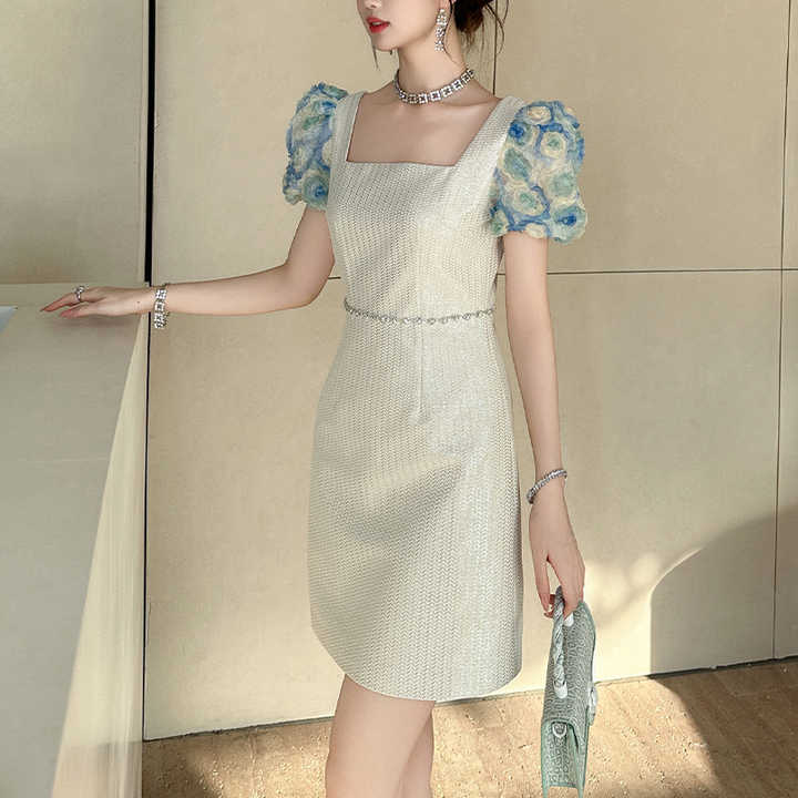 Floral Applique Short Sleeve Elegant Party Cocktail Birthday Dinner Mini Short Dress Women's