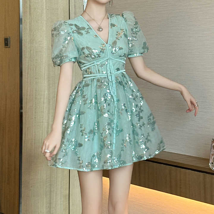 Women v Neck Sexy Club Party Dress Sequins Butterfly Elegant Mini Casual Women Summer Dresses