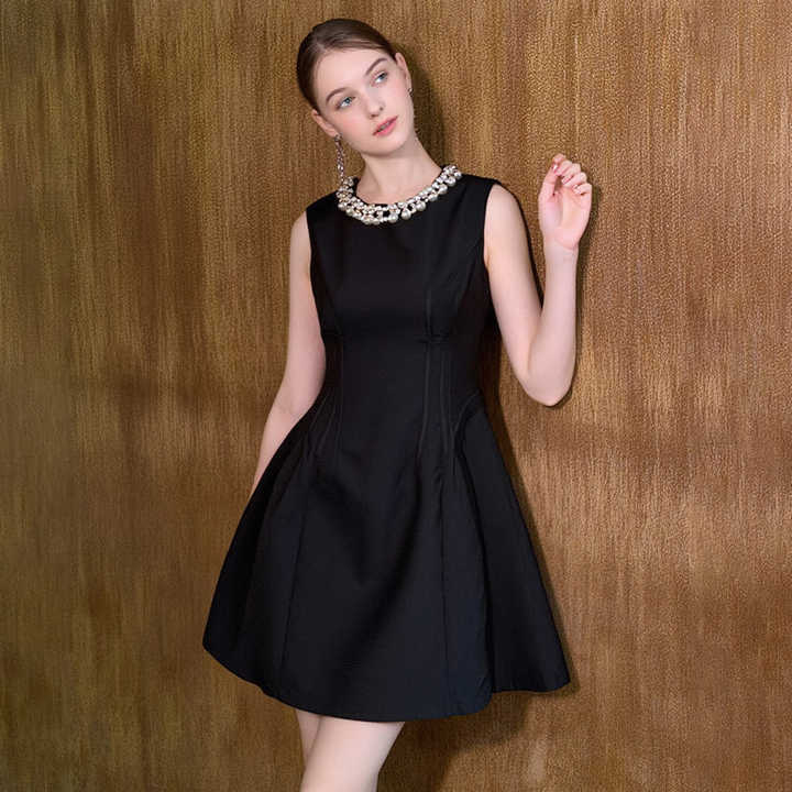 2025 Summer New Fashion French Diamonds Sleeveless Casual Black Party Women's