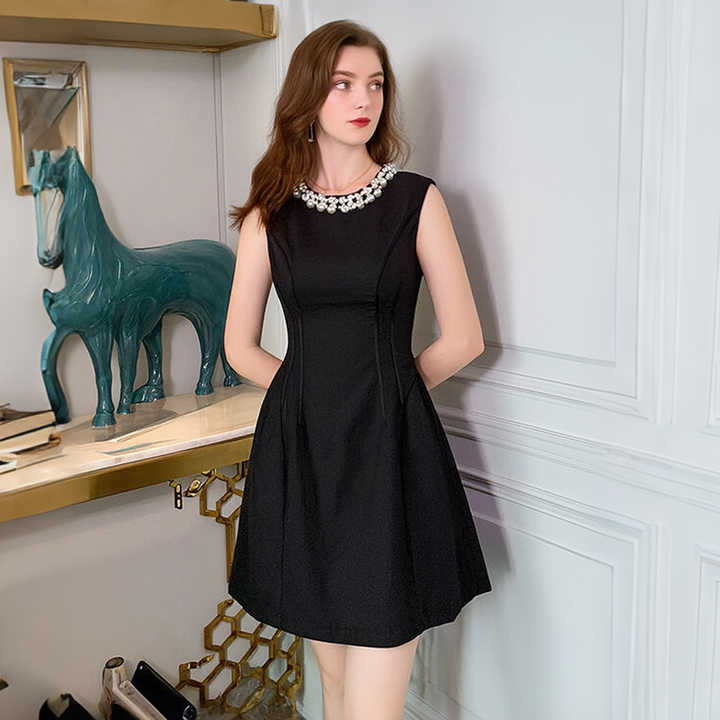 2025 Summer New Fashion French Diamonds Sleeveless Casual Black Party Women's