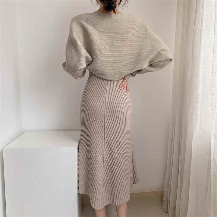 Knitted long solid color Milan knit women's sweater ribbed dress sleeveless long skirt